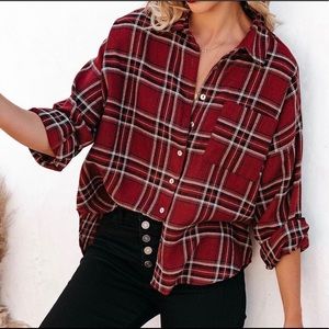 VICI Lannah Cotton Blend Plaid Button Down Top